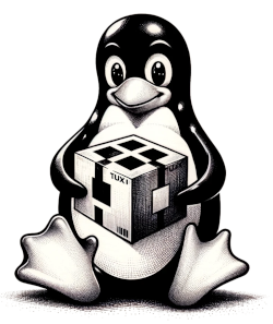 Tux with package, generated by DALL-E
