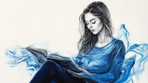 AI girl reading a book