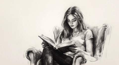 AI girl reading a book