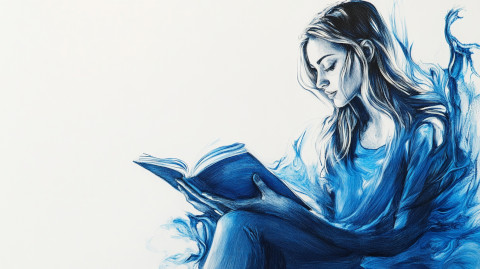 AI water girl reading a book