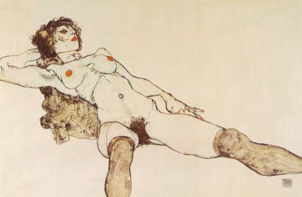Egon Schiele - Ležící žena s roztaženýma nohama, 1914